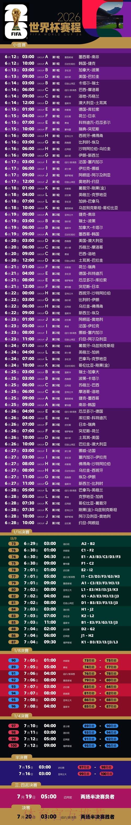 2026世界杯完整赛程实时更新高清直播免费观看 2026世界杯完整赛程实时更新高清直播免费观看